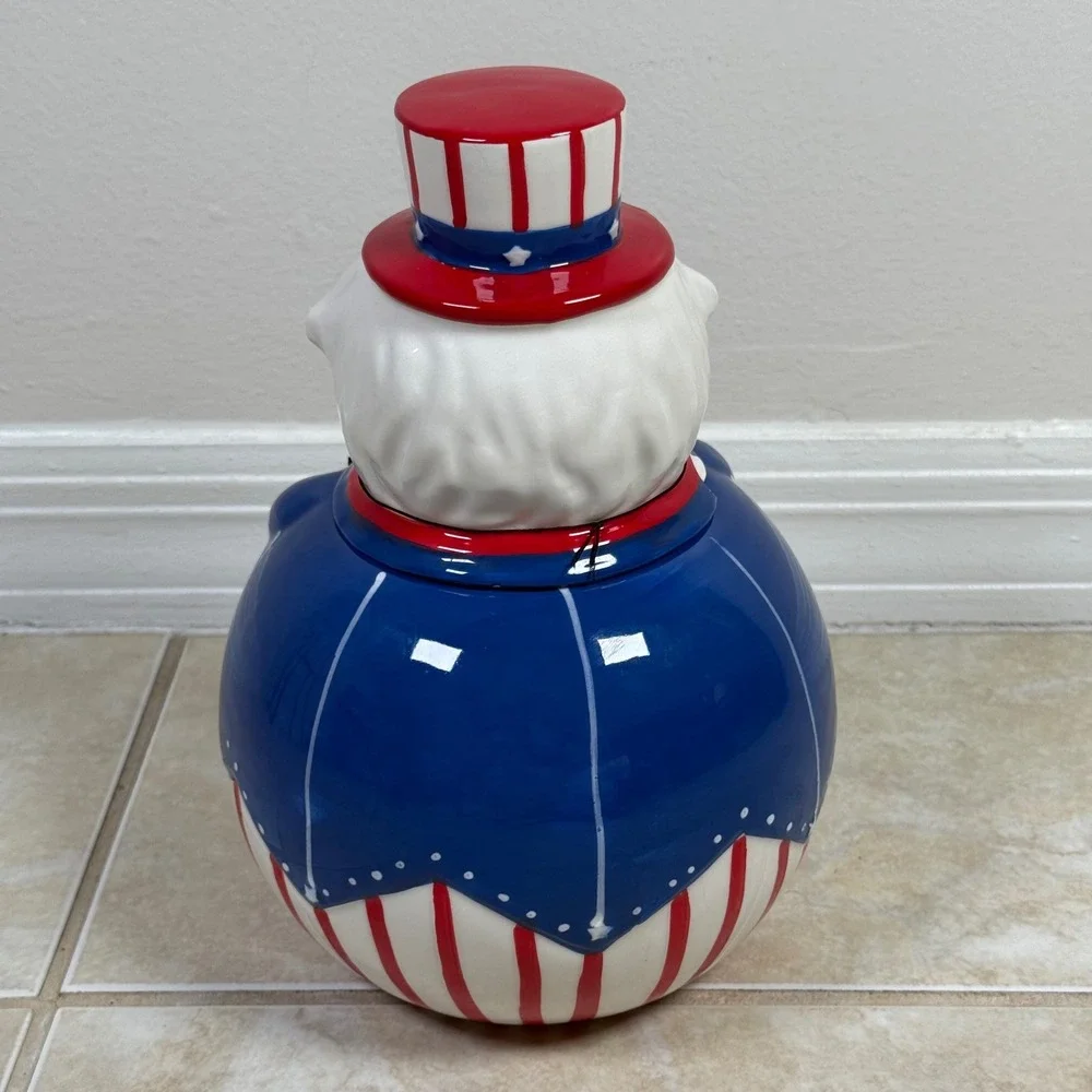 Johanna Parker Carnival Cottage Uncle Sam Cookie Jar Red White Blue Patriotic